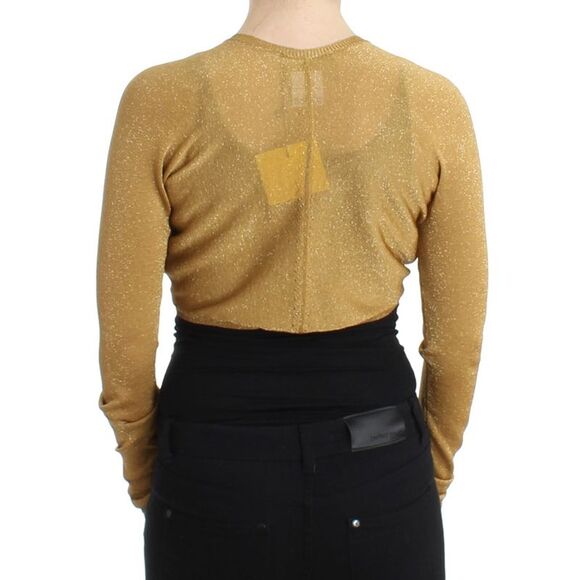 Cavalli Gold Glitter Knit Cardigan Women Yellow Tops & T-Shirts - Picture 3 of 6